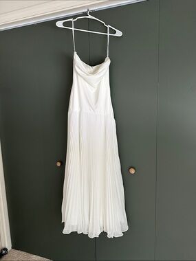 Women’s White Pleated Maxi Dress with Cowl Neck